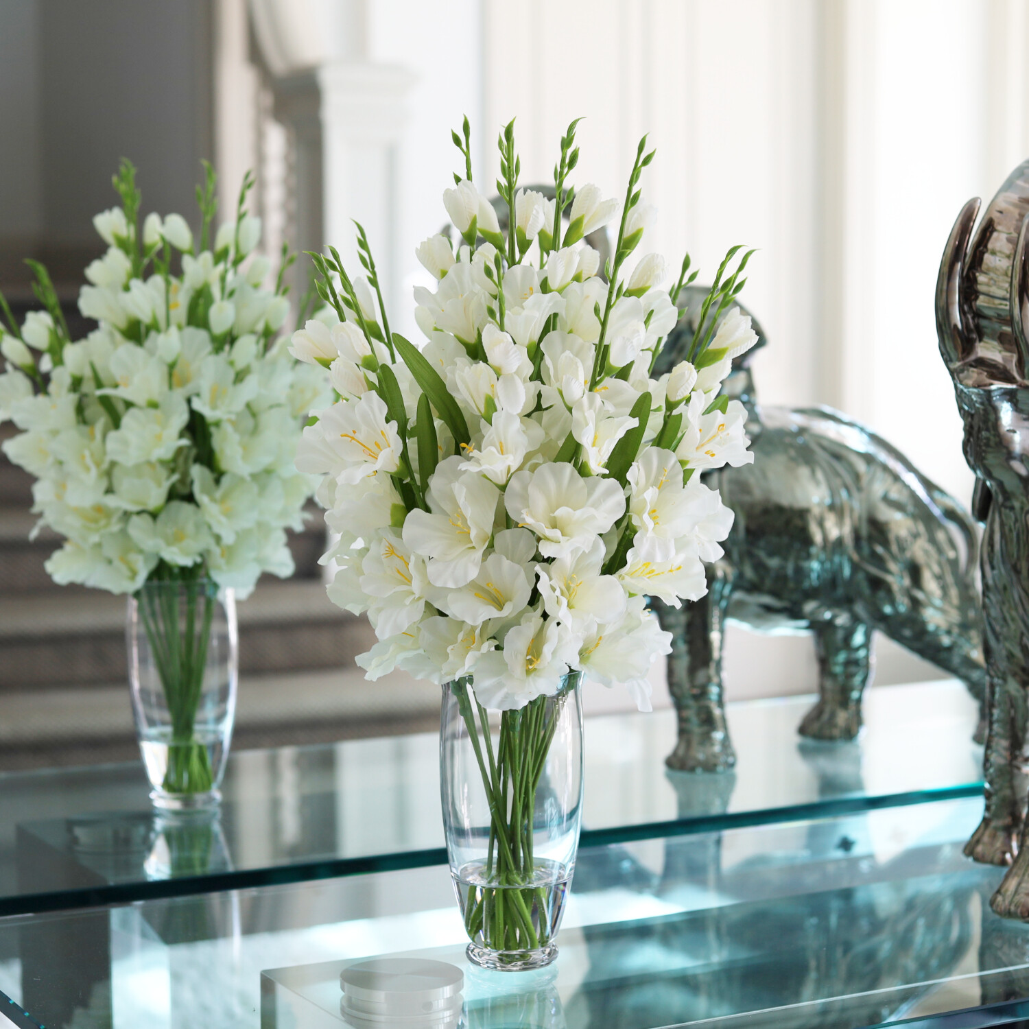 Artificial Flowers In Vase Fake Gladiolus Flower Arrangement In Glass