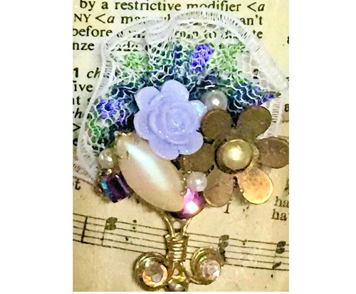 OOAK Victorian Purple Floral Lace Pearl Rhinestone Assemblage Pierced Earrings - Picture 6 of 12