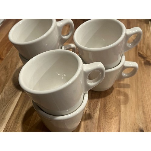 See Of 6 Vintage Buffalo Restaurant China Coffee Mugs With Handles - White EUC - Picture 8 of 10