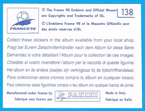 Panini : France 98 · Album Stickers - Picture 47 of 166