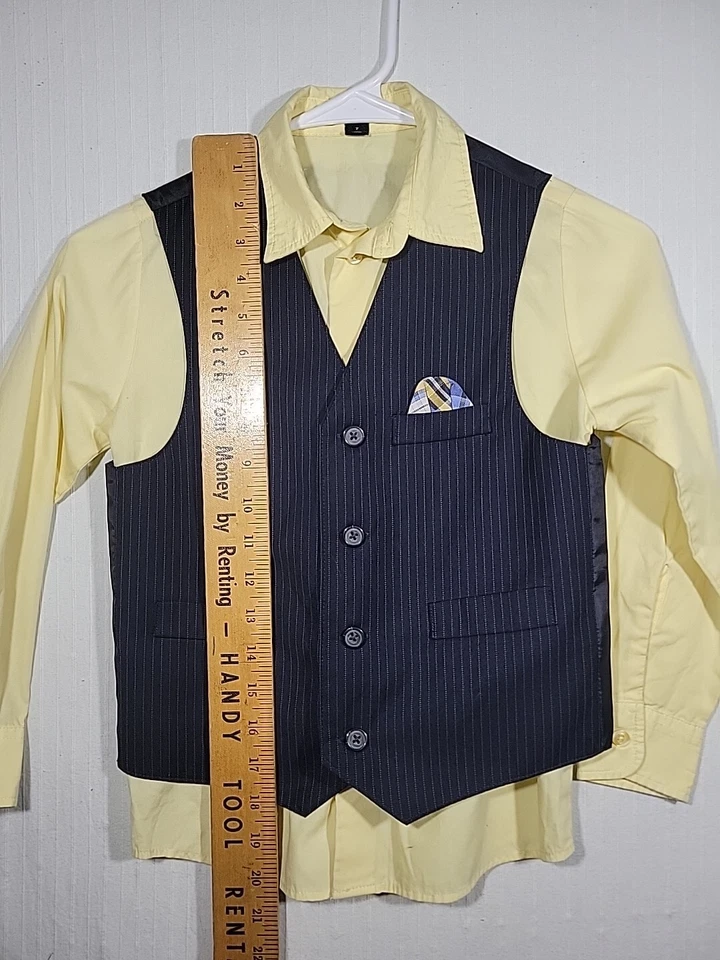 Camisa de vestir y chaleco amarillo George Boys negro a rayas 7 Foto 4 de 4