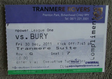 2011-12 Tranmere Rovers  v Bury - League One  - Ticket Stub