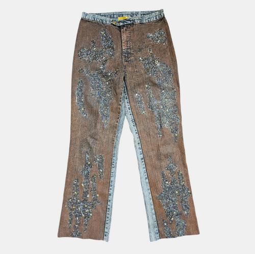 Anev Jeans Damen braun bestickt verziert Nieten Strass Größe 6