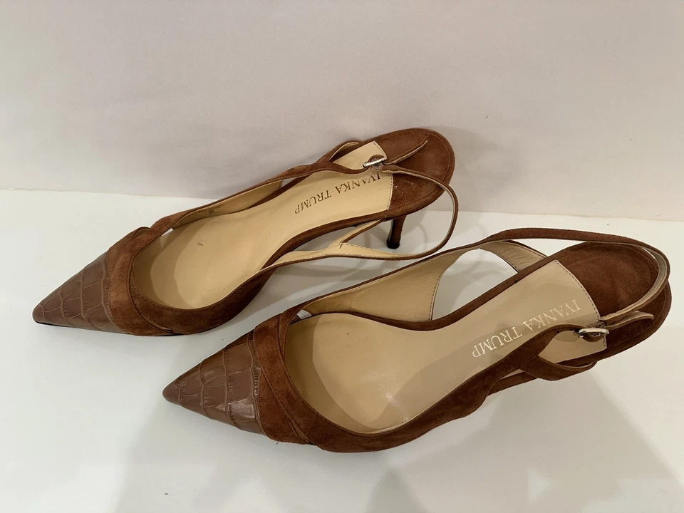 Bomba Ivanka Trump Castaño Marrón Gamuza Eslinga Trasera con Puntera Imitación Cuero Cocodrilo Foto 3 de 4