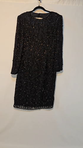 Vintage JOAN LESLIE Hollywood-Fairy-Tale Beaded Black Silk Sheath Dress Size 10. - Video 1 of 1