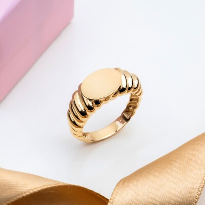 14k Gold Oval Signet Ring | Custom Engravable Monogram Screw Band Ring For Her 7