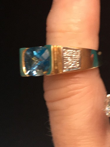 Laura Ramsey Blue Topaz and Diamond Ring, 14K Solid Gold, Size 4.75 - Picture 6 of 12