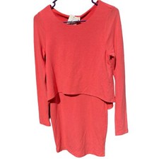NEW Everly Dress Coral Long Sleeve Short Layered Size Small Lined~Spandex Blend
