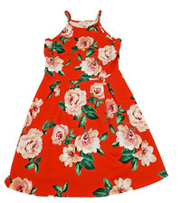 Monteau Los Angeles Women's Medium Orange Green Floral Sleeveless Dress