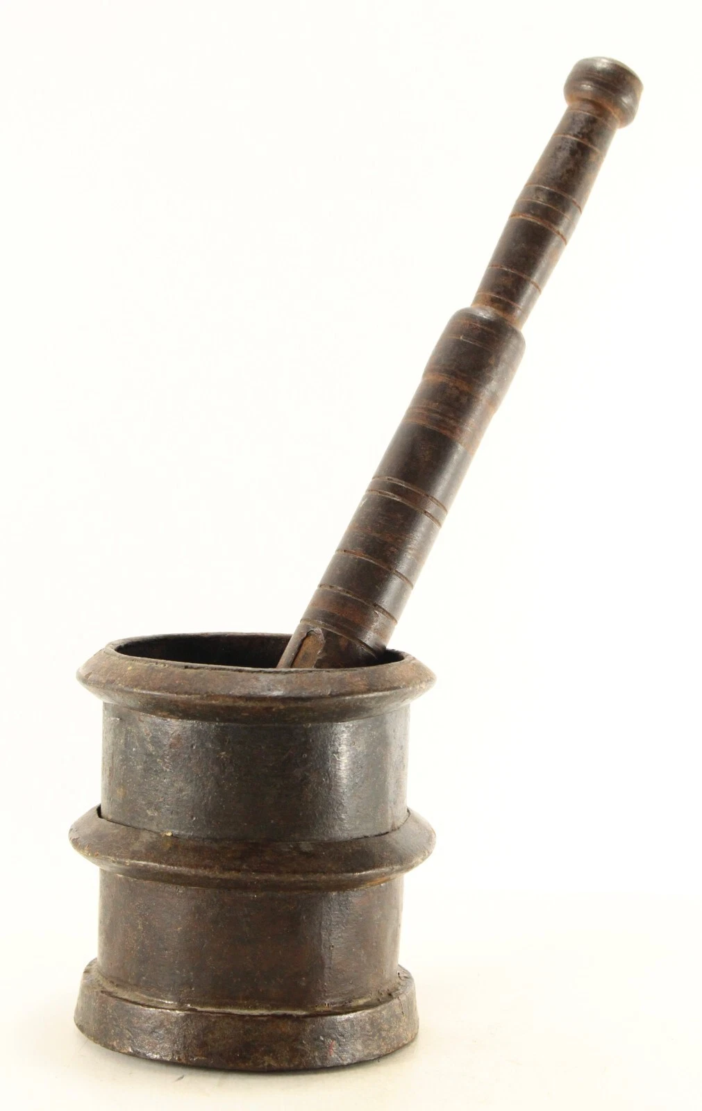 = ea./mid. 1800's Cast & Lathe Turned Iron Apothecary Mortal & Pestle Set