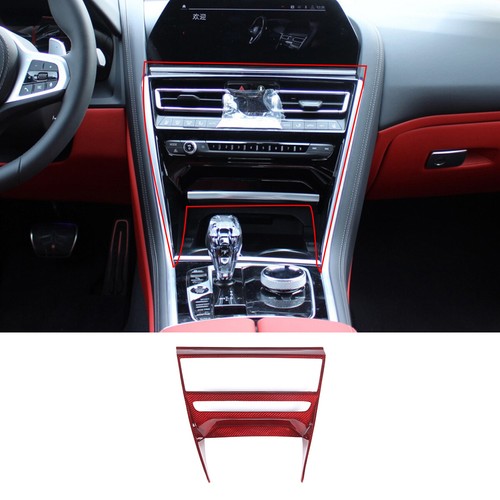 Red Carbon Fiber Central Control CD Panel Cover Trim For BMW 8 Series 2019-2022 - Picture 1 of 8