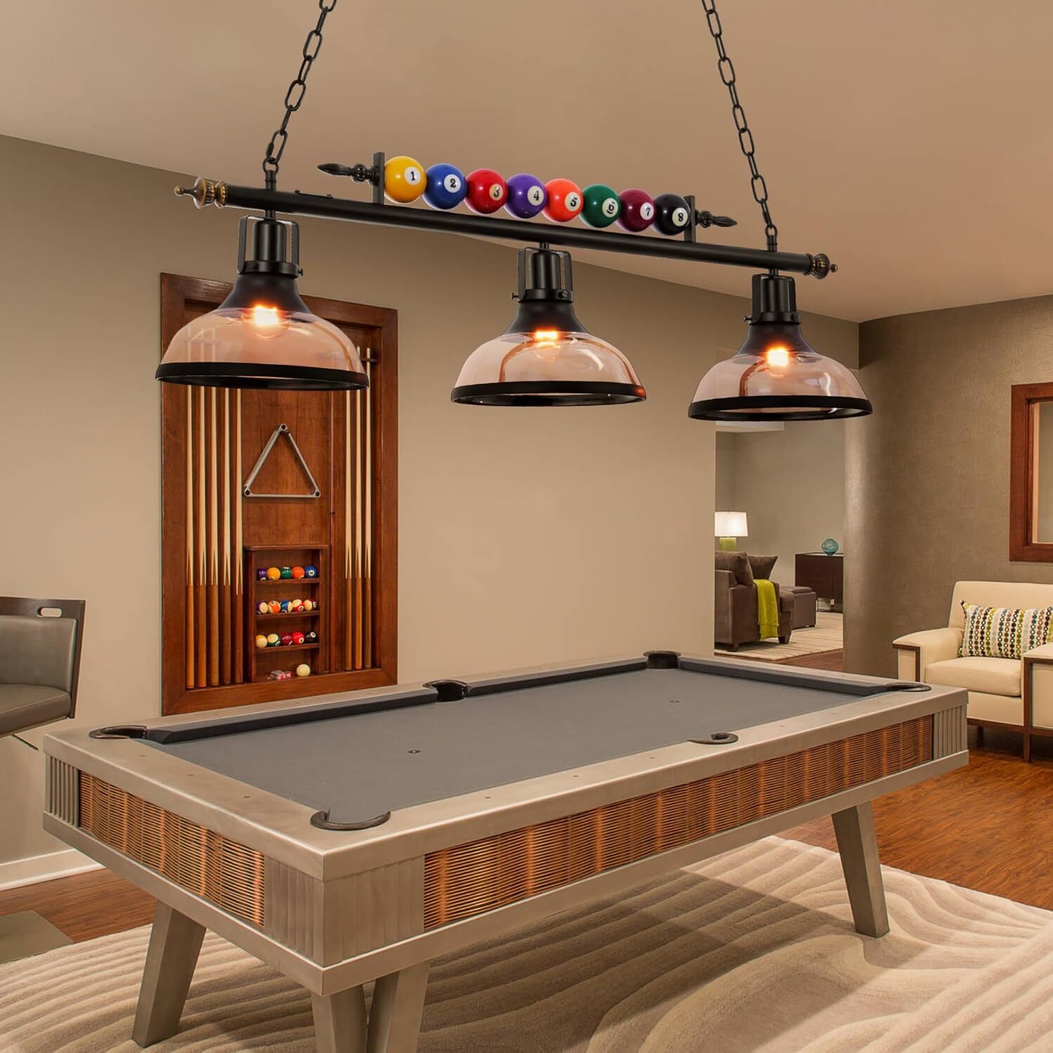 38-Inch Hanging Billiard Pendant Light for Game Room or Pool Table with 3 Lights