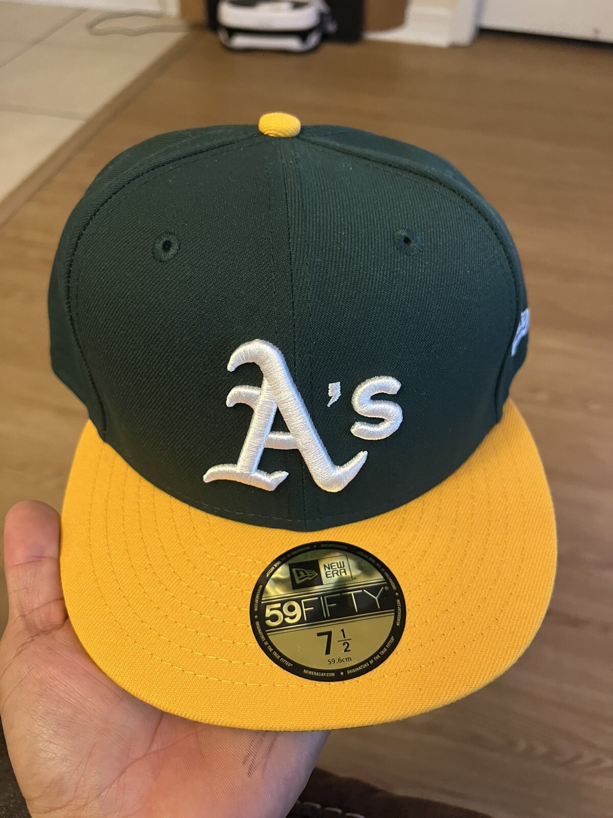 New Era 59FIFTY Oakland A's Athletics Green Yellow Fitted Hat Cap Sz 7 1/2