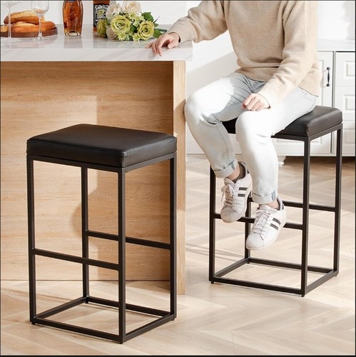 24''/30" Bar Stool 2sets Backless Counter Height PU Leather Bar Chairs mul-color - Picture 14 of 51