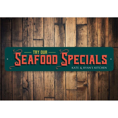 Try Our Seafood Specials Sign, Personalized Chef Name Kitchen Metal Wall Decor - Picture 2 of 4
