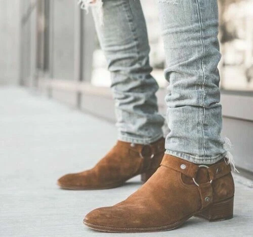 gå i stå Sanselig fordøjelse Handmade tan suede boots, men side zipper boots, leather boot mens, ankle  boots | eBay