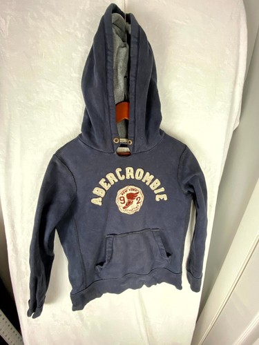 Abercrombie Hoodie Kids XL Navy Blue Spellout New York #92 Embroidered Pullover