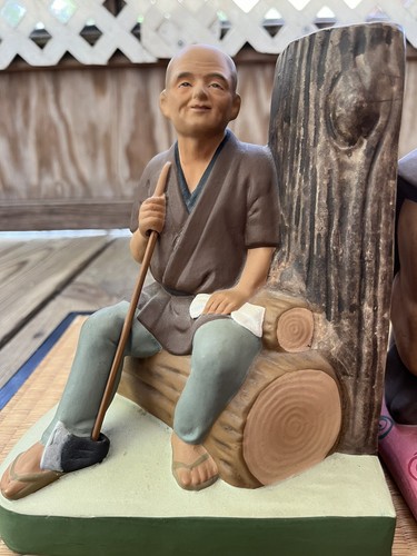 Hakata Urasaki -Lot X2 Japanese Clay Dolls/ Figurines 1950s Vintage, Antique WOW - Picture 2 of 9