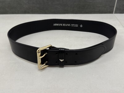 DDP VINTAGE ARMANI JEANS WIDE BELT WOMENS UNISEX LEATHER BLACK RARE 87/102