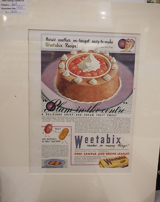 Original 50er Jahre Vintage mattiertes Müsli Reklame Weetabix knackige und cremefarbene Früchte 