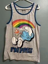 The Smurfs Im Free Womens Tank Top Gray Blue Outline Shirt Size Small