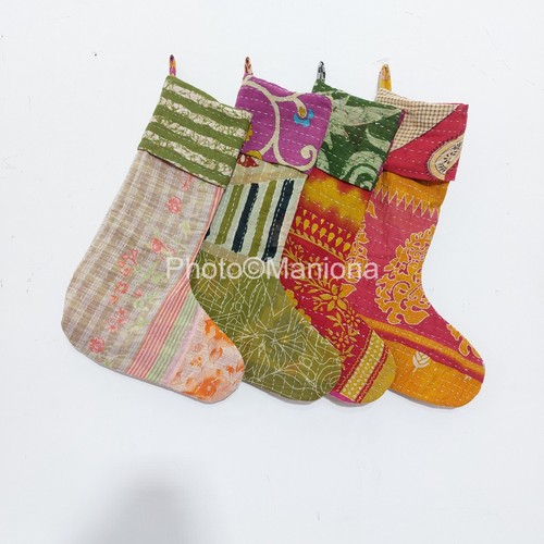 Vintage Kantha Handmade Christmas Lot Stocking, Santa Stocking,Cotton stocking - Picture 15 of 17