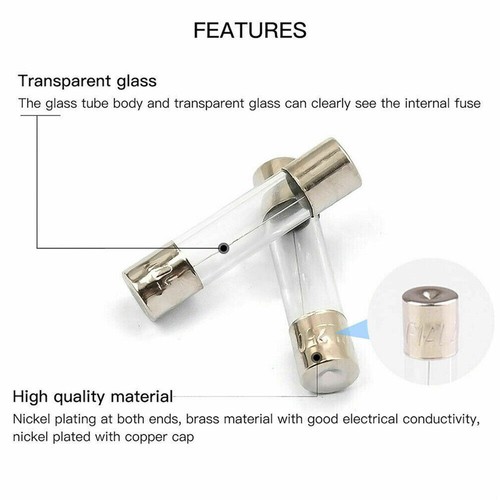 100PCS 5x20mm Glass Tube Fuse Kit & 10PCS Fuse Holder Panel Mounted Screw Cap - Picture 4 of 7
