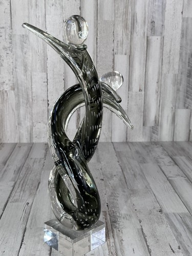 MODERNIST ART GLASS SCULPTURE ABSTRACT FIGURES LUCITE BASE - Picture 5 of 15