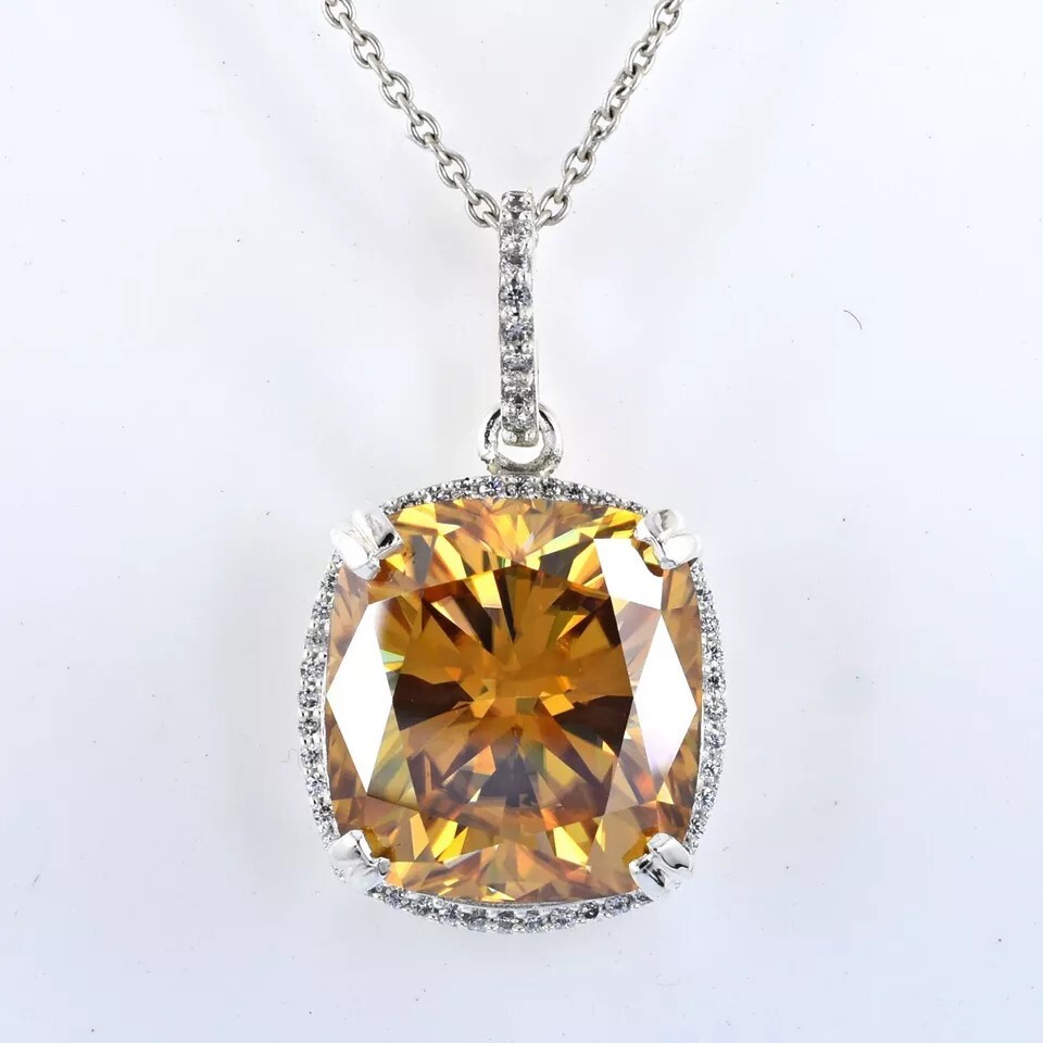 19.50 Ct Certified Champagne Treated Diamond Solitaire Pendant In 925 Silver !