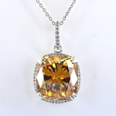 #ad #ad 19.50 Ct Certified Champagne Treated Diamond Solitaire Pendant In 925 Silver $296.99