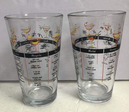 Vintage Glass SET a of 2 Mid Century Modern Cocktail  with Recipes Artwork - Picture 1 of 3