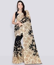 NEW Black Bollywood Saree Party Wear Indian Pakistani Designer Sari