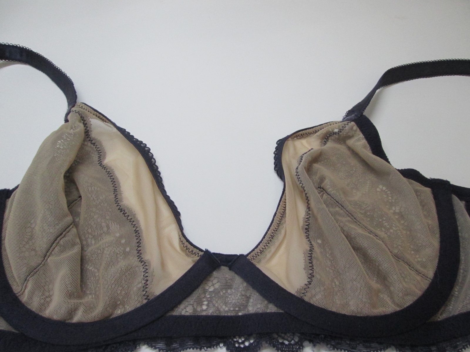 Lily Of France Bra Size 36C Navy/Beige Underwired Unlined Adjustable