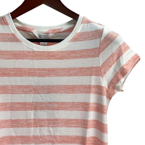 Market & Spruce Hi Lo Knit Short Sleeve Top Striped Coral and White Size XSP - Picture 3 of 5