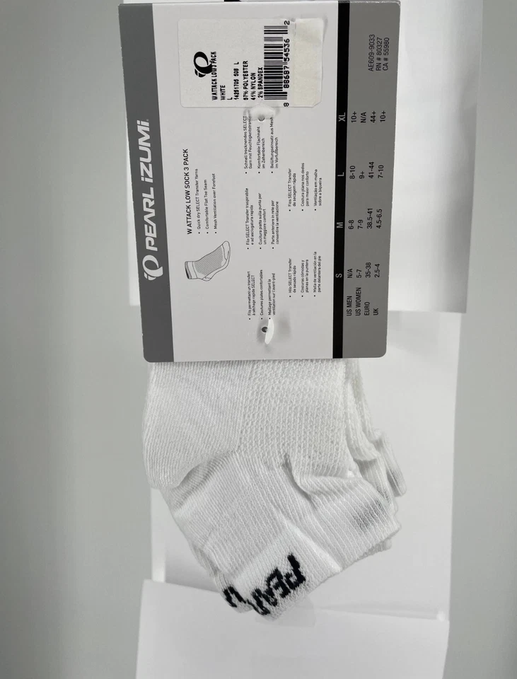 Pearl Izumi Mujer Multideporte Calcetines Attack Alto Grande 14251705 Blanco Paquete de 3 Nuevos con Etiquetas Foto 2 de 3