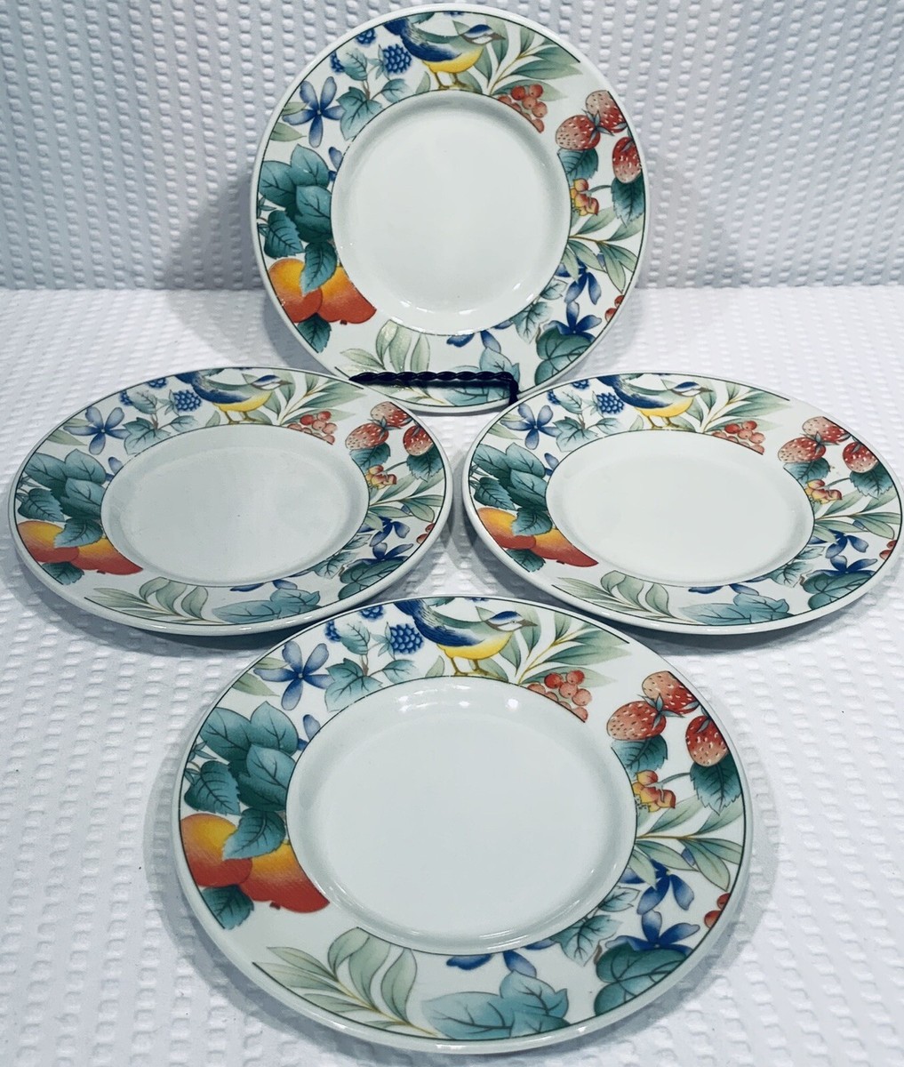 Lot Of 4 ~ Lynns Fine China WATERBERRY Blue Bird & Fruit Pattern 6