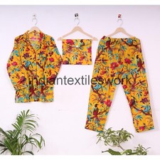Hand Block Bird Print Cotton PJs Suit Indian Women Cotton Night Dress Dress CNS5