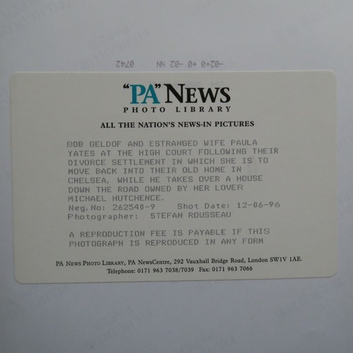 Bob Geldof Paula Yates Press Agency Photo from Divorce Settlement 1996 - Picture 3 of 3