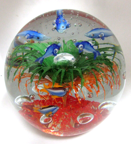Murano Art Glass Aquarium Paperweight Italian 1960s Vintage Large 11 Fish Grass - Picture 5 of 6