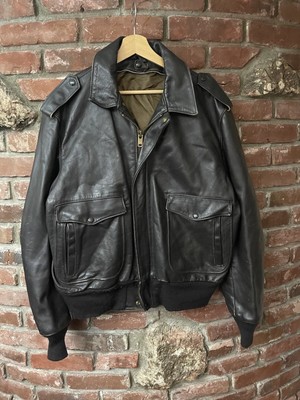 Vintage 70s 80s Schott NYC A2 Flight Bomber Leather Jacket Size 44 (XL/L) Brown