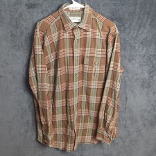 Orvis Shirt Men's Medium Brown Plaid Outdoors Button Up Heavyweight Flannel