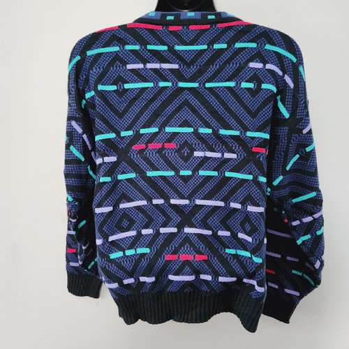 Vtg Saturdays Coogi Style Knit Sweater Men Lrg Multicolor EUC Geometric 3D Dad - Picture 7 of 10