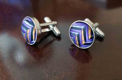 Gascoigne Cufflinks Purple Orange Silk Face Silver Metal Zinc Alloy Men's