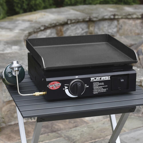 17" Black Tabletop Propane Gas Griddle Flat Iron Heavy Gauge Steel Camping BBQ - Picture 2 of 10