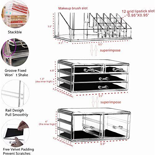 Make-up Organizer Hautpflege große kosmetische Vitrinen 6 Schubladen klar - Bild 4 von 8