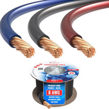 8AWG Speaker Wire 25FT Translucent CCA Copper Clad Aluminum Black/Red/Blue PVC