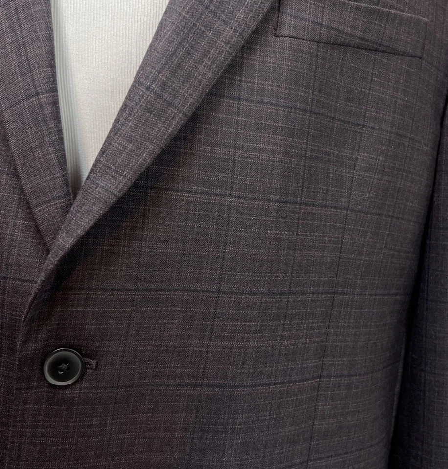 Chaqueta Blazer Kenneth Cole Awearness Para Hombre 48R Mezcla de Lana Rojo Vino Púrpura a Cuadros Foto 4 de 4