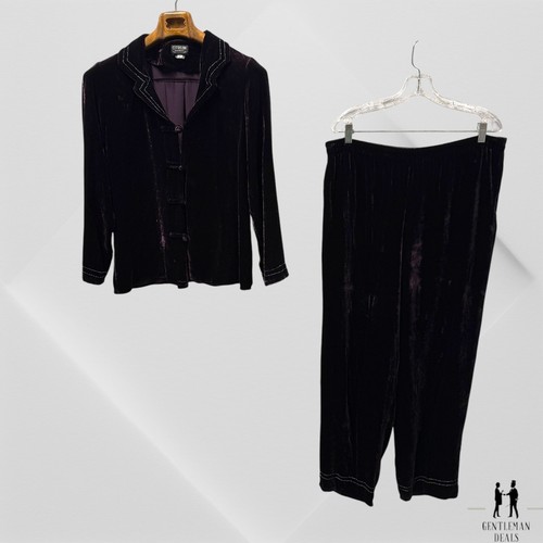 Vintage Citron Santa Monica S Silk Blend Set Jacket Top Bottom Pants Velvet READ - Picture 1 of 19