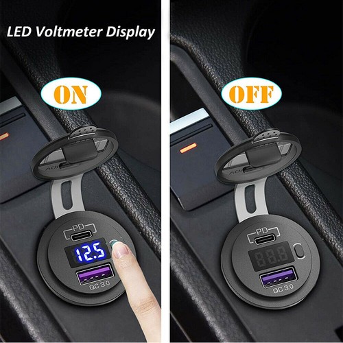 USB C Steckdose 12V PD & QC 3.0 USB Einbau Buchse Wasserdicht KFZ Ladegerät Dose - Zdjęcie 6 z 8