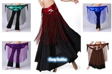 SN-C3-4 Belly Dance Long Tassel Hip Scarf Fringes Belt Sequins Coins Beads 145cm